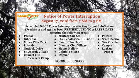 power interruption in baguio city today update|NOTICE OF .
